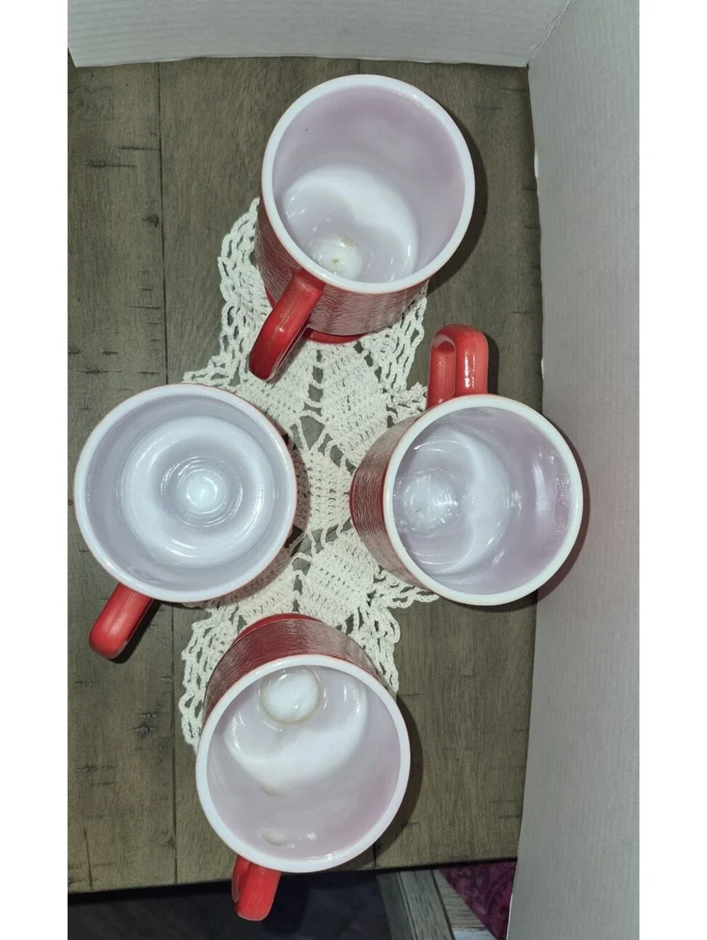 4 Vintage Red Hazel Atlas Orange Peel Mugs Pedestal Coffee Cup 5 1/2